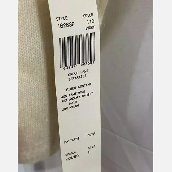 NEW VTG 80s 90s Lambswool Angora Short Sleeve Sweater Pullover Ivory Women's L - Picture 10 of 10